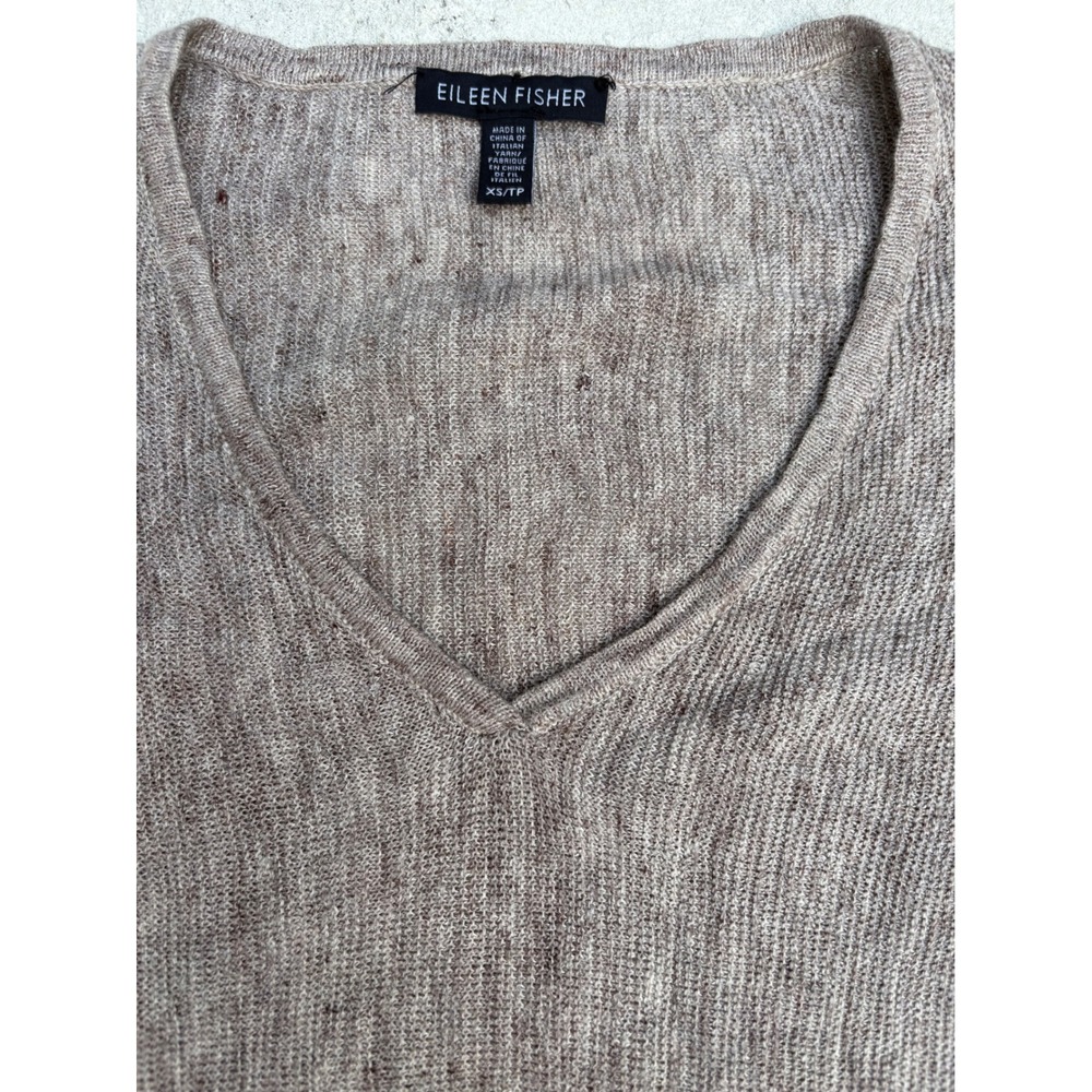 Eileen Fisher Italian Linen V-Neck Lightweight Sweater Taupe XS S16FCL